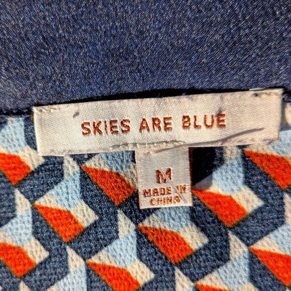 Silky Geometric Patchwork Blouse Crochet accents- Skies Are Blue, Size M - Picture 7 of 9